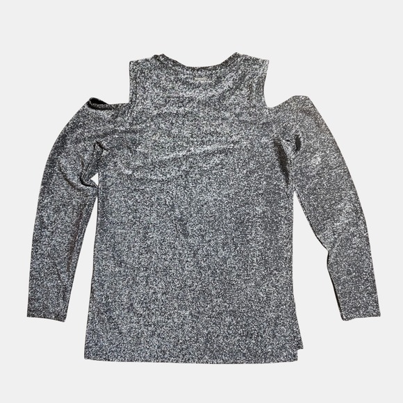 Michael Kors Metallic Sparkle Long Sleeve Cold Shoulder Top M Party Chic Glam - Picture 2 of 8